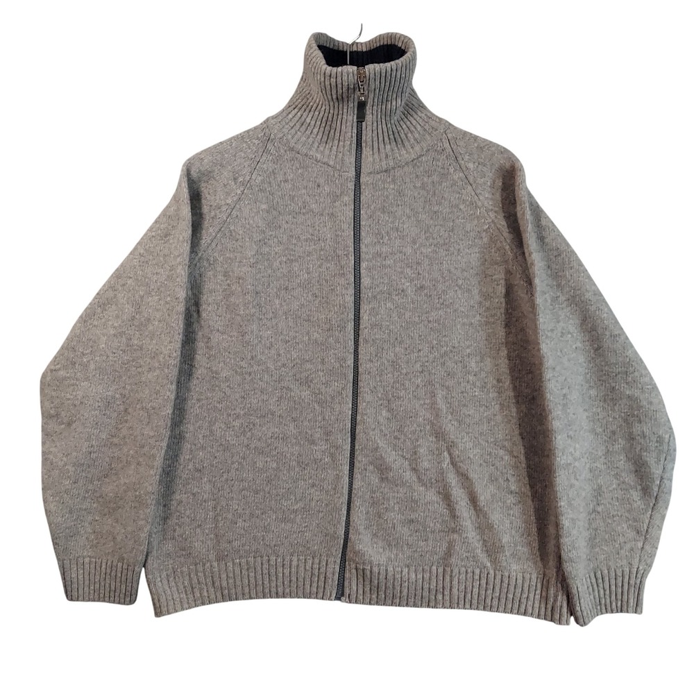 Norm Thompson Full Zip Sweater Mens M Gray Wool Blend Mock Neck Made in Italy